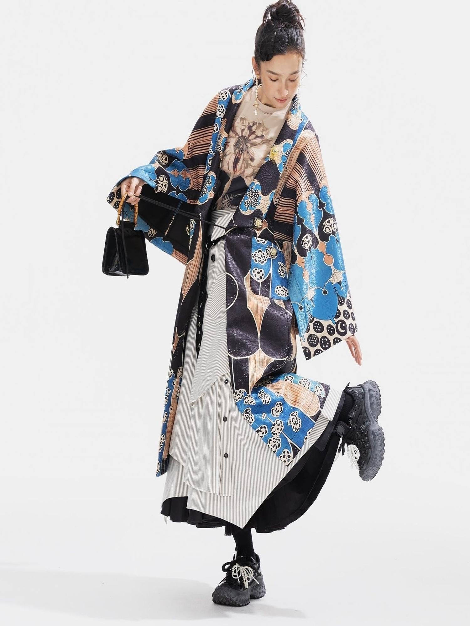 Sweet Mi River 3.0 Ethnic Print Kimono Coat One Size Boho Long Sleeve
