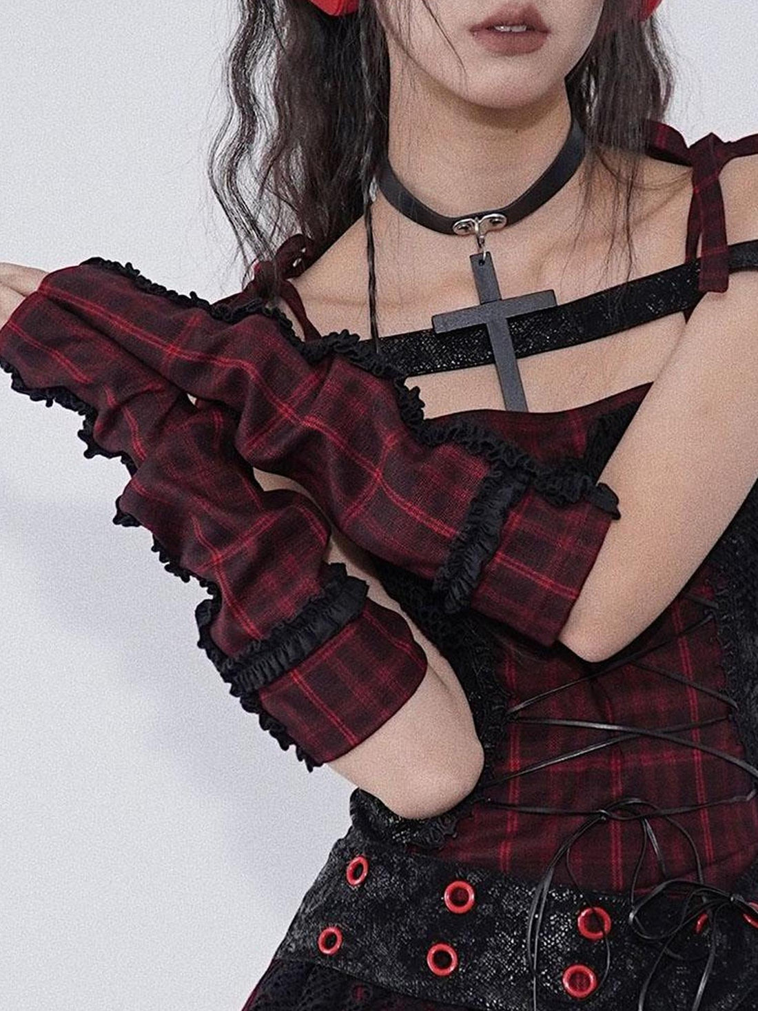 WSW WUSHENWU Rock Chic Red Black Plaid Sleeveless Top