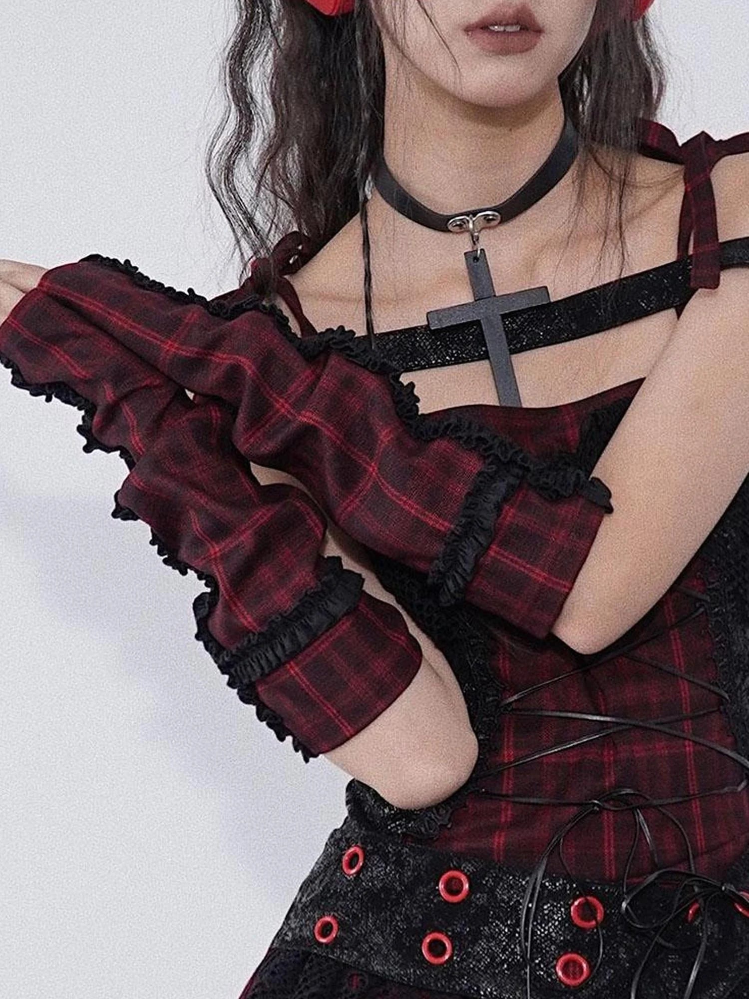 Rock Chic Red Black Plaid Sleeveless Top