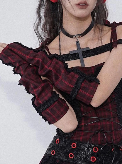 Rock Chic Red Black Plaid Sleeveless Top