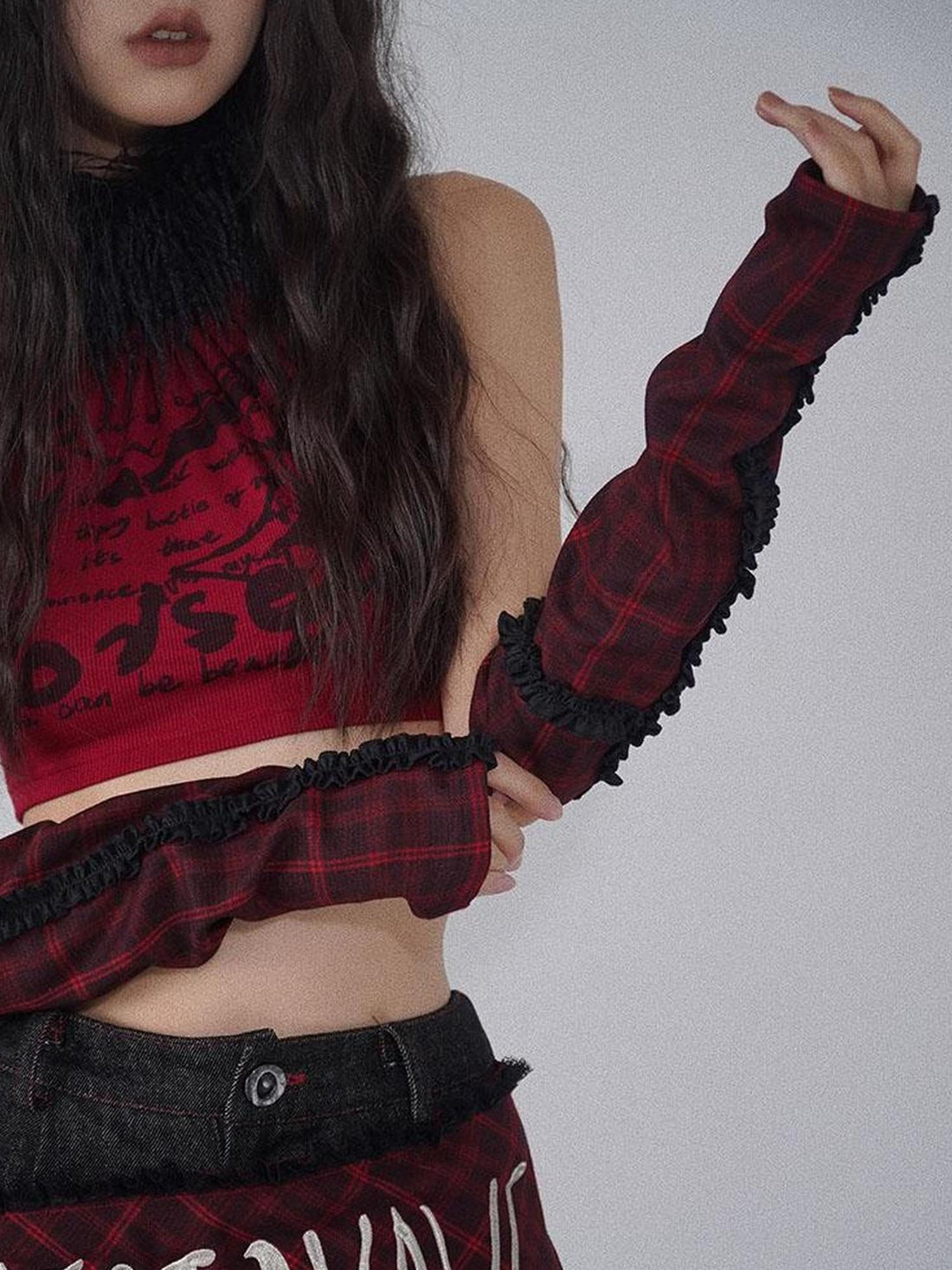 WSW WUSHENWU Rock Chic Red Black Plaid Sleeveless Top