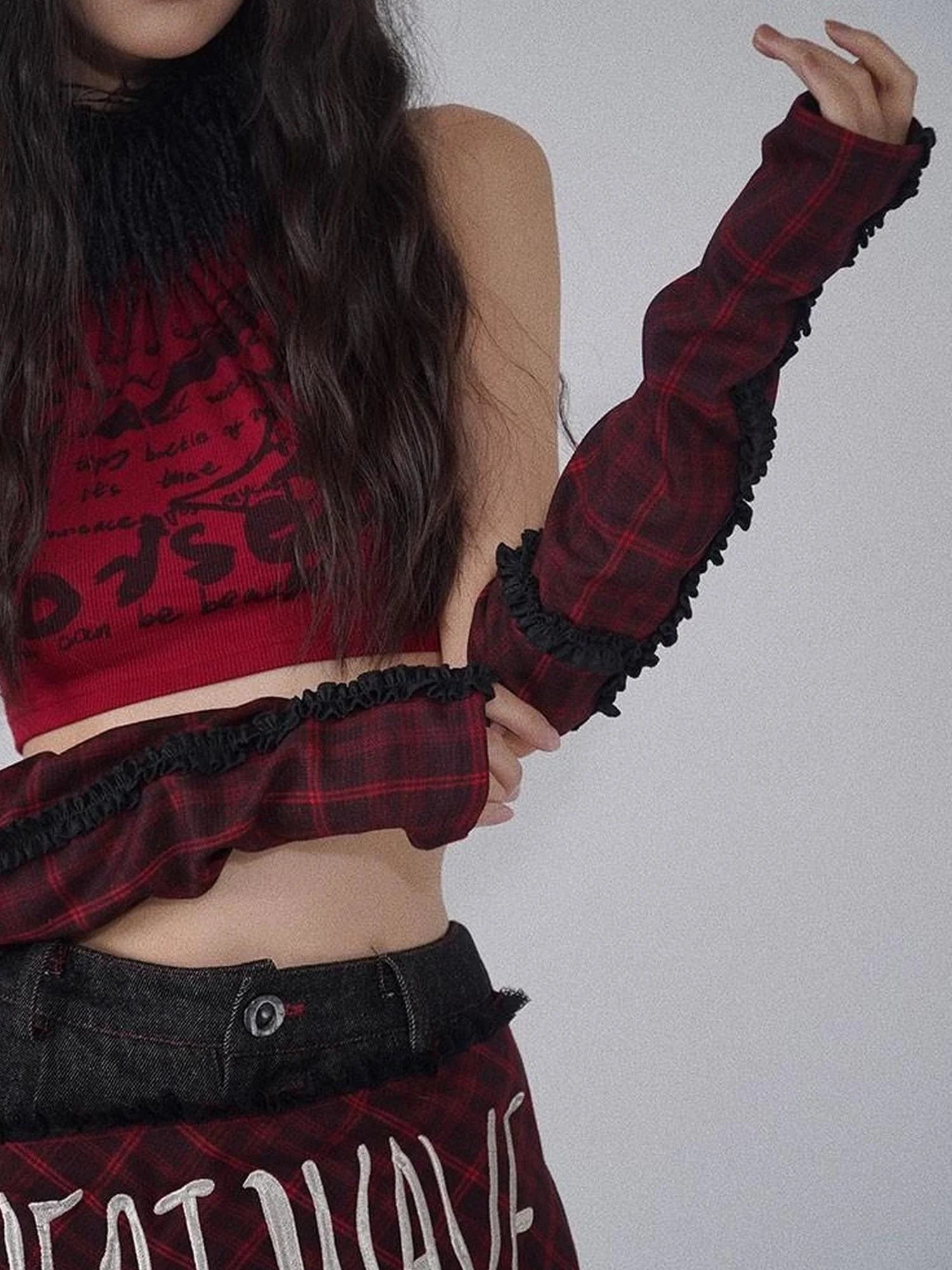 Rock Chic Red Black Plaid Sleeveless Top