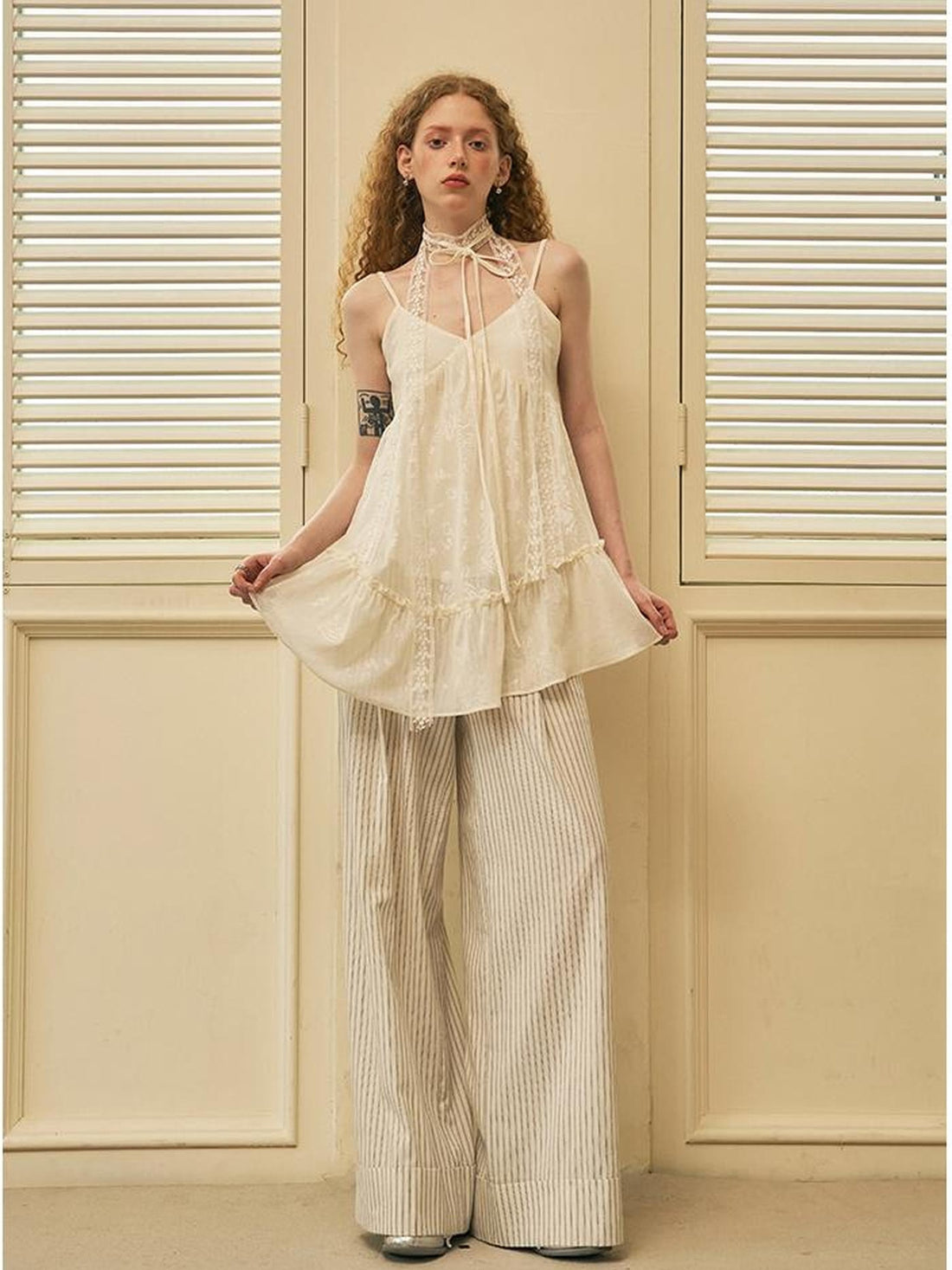 DIDDI MODA Roman Holiday Striped Wide Leg Cotton Pants