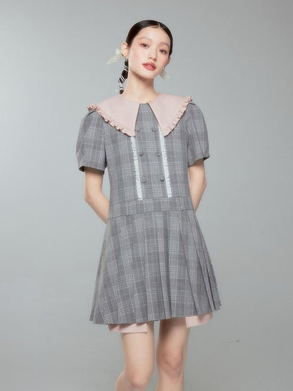 DIDDI MODA Romantic Lace Peter Pan Collar Summer Waist Defining Mini Dress