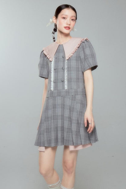 DIDDI MODA Romantic Lace Peter Pan Collar Summer Waist Defining Mini Dress
