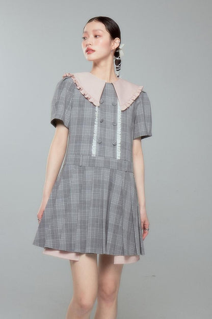 DIDDI MODA Romantic Lace Peter Pan Collar Summer Waist Defining Mini Dress