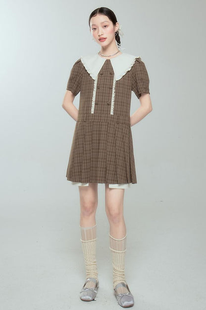 DIDDI MODA Romantic Lace Peter Pan Collar Summer Waist Defining Mini Dress