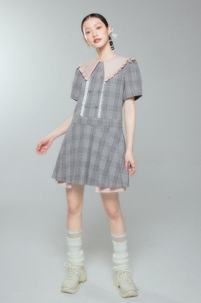 DIDDI MODA Romantic Lace Peter Pan Collar Summer Waist Defining Mini Dress