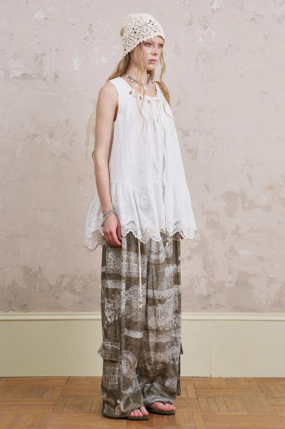 DIDDI MODA Romantic Minimalist Cotton Embroidered Beaded Sundress