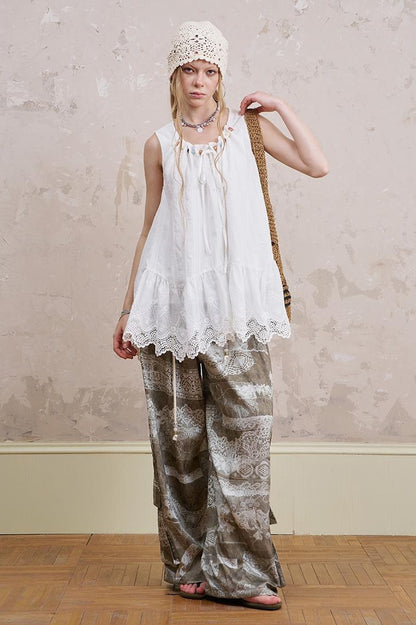 DIDDI MODA Romantic Minimalist Cotton Embroidered Beaded Sundress