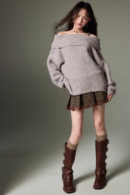 DIDDI MODA Romantic Off Shoulder Belted Sweater