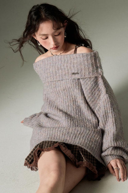 DIDDI MODA Romantic Off Shoulder Belted Sweater