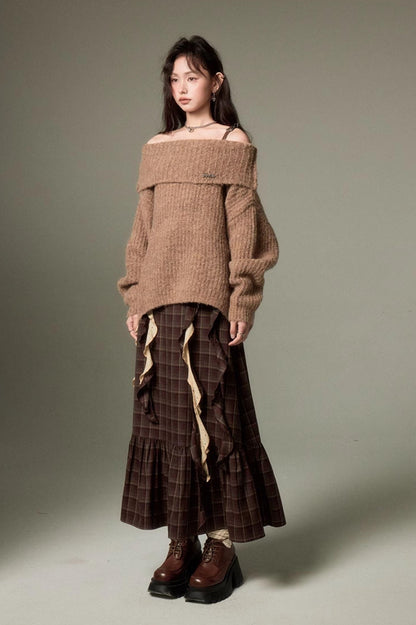 DIDDI MODA Romantic Off Shoulder Belted Sweater