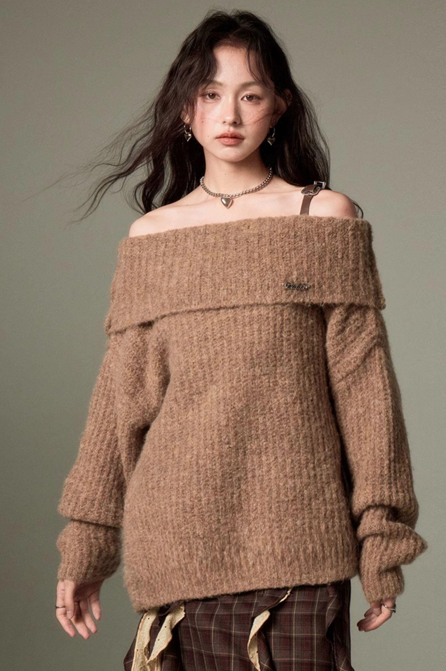 DIDDI MODA Romantic Off Shoulder Belted Sweater