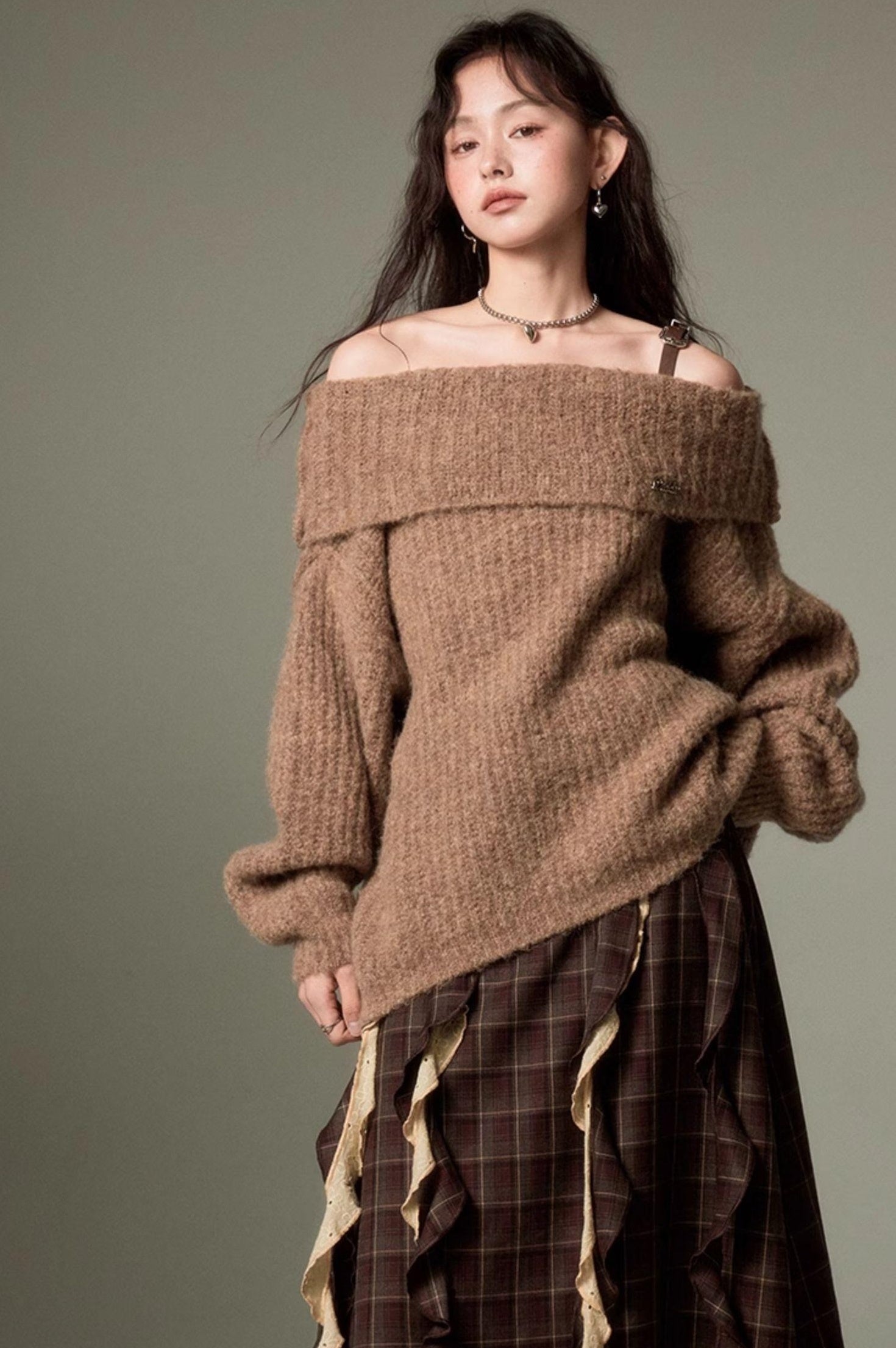 DIDDI MODA Romantic Off Shoulder Belted Sweater