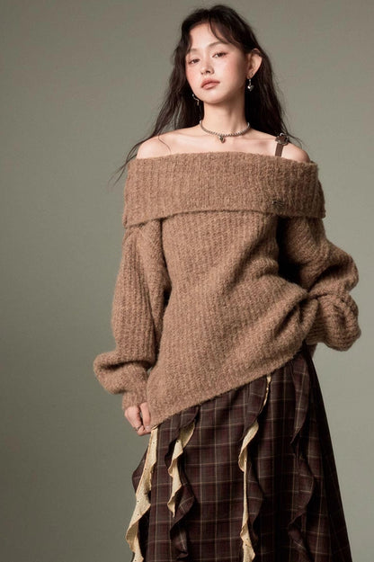 DIDDI MODA Romantic Off Shoulder Belted Sweater