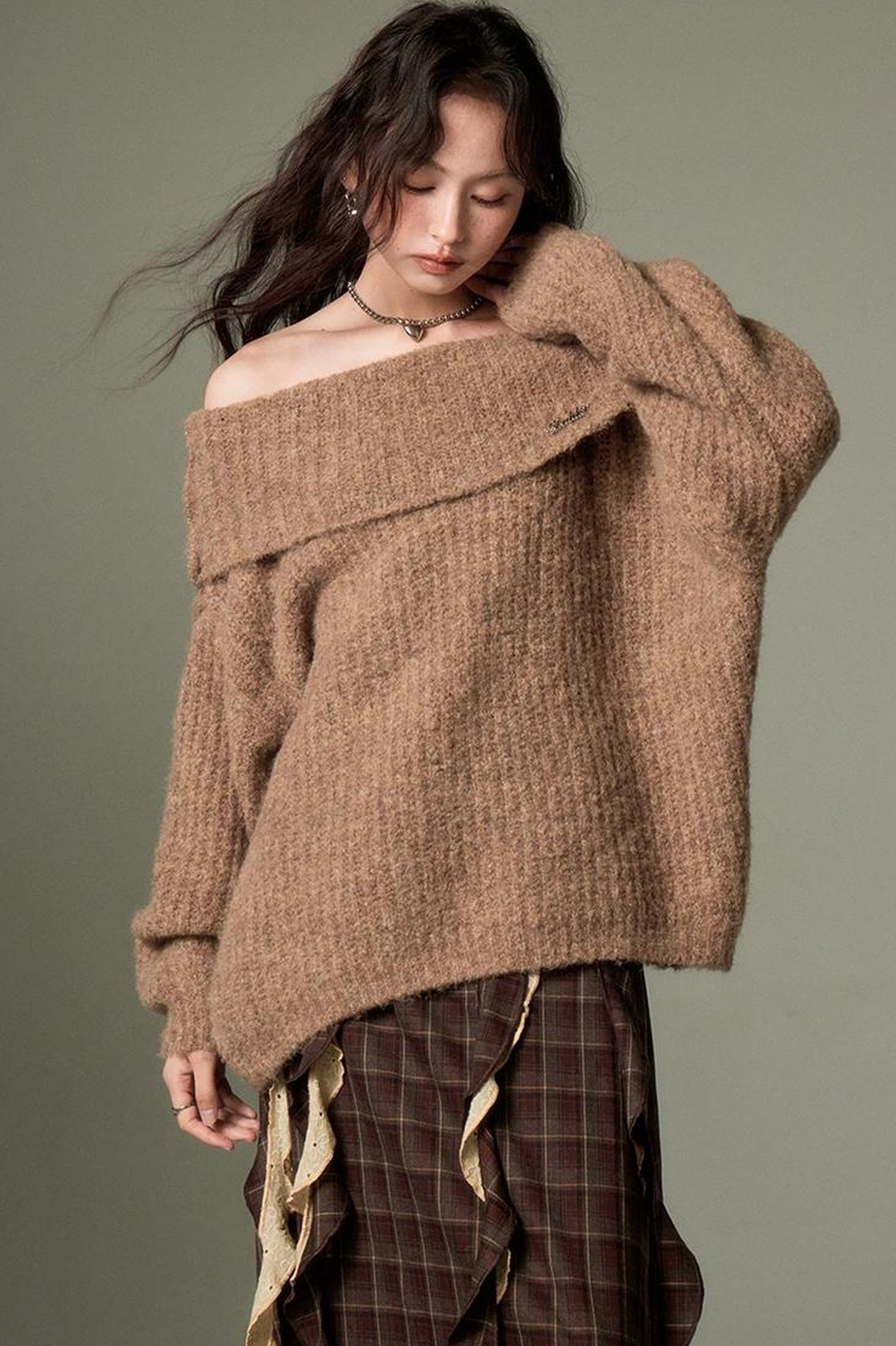 DIDDI MODA Romantic Off Shoulder Belted Sweater
