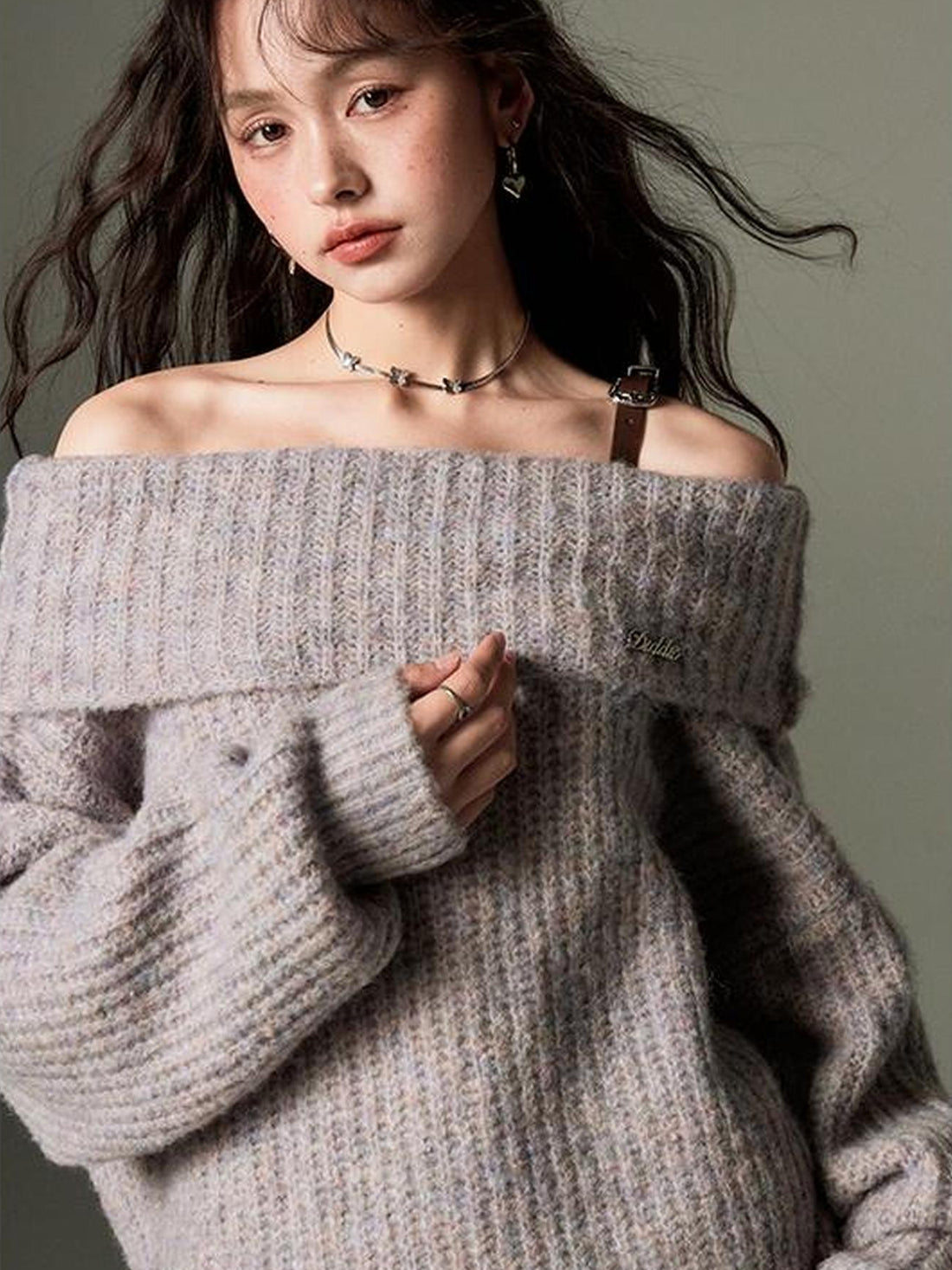 DIDDI MODA Romantic Off Shoulder Belted Sweater