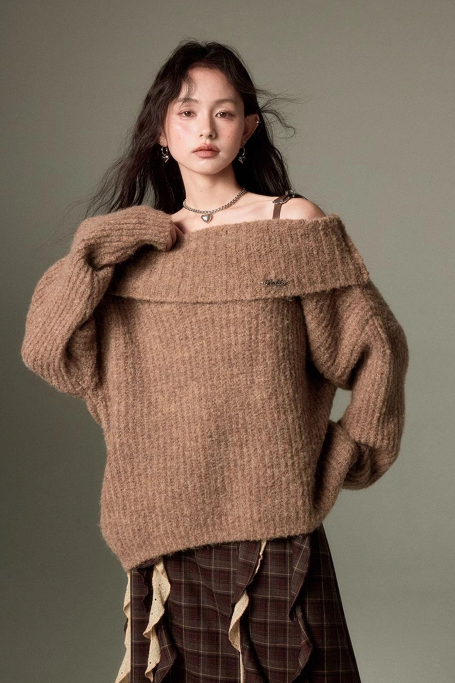 DIDDI MODA Romantic Off Shoulder Belted Sweater