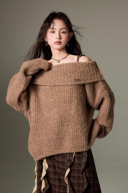 DIDDI MODA Romantic Off Shoulder Belted Sweater