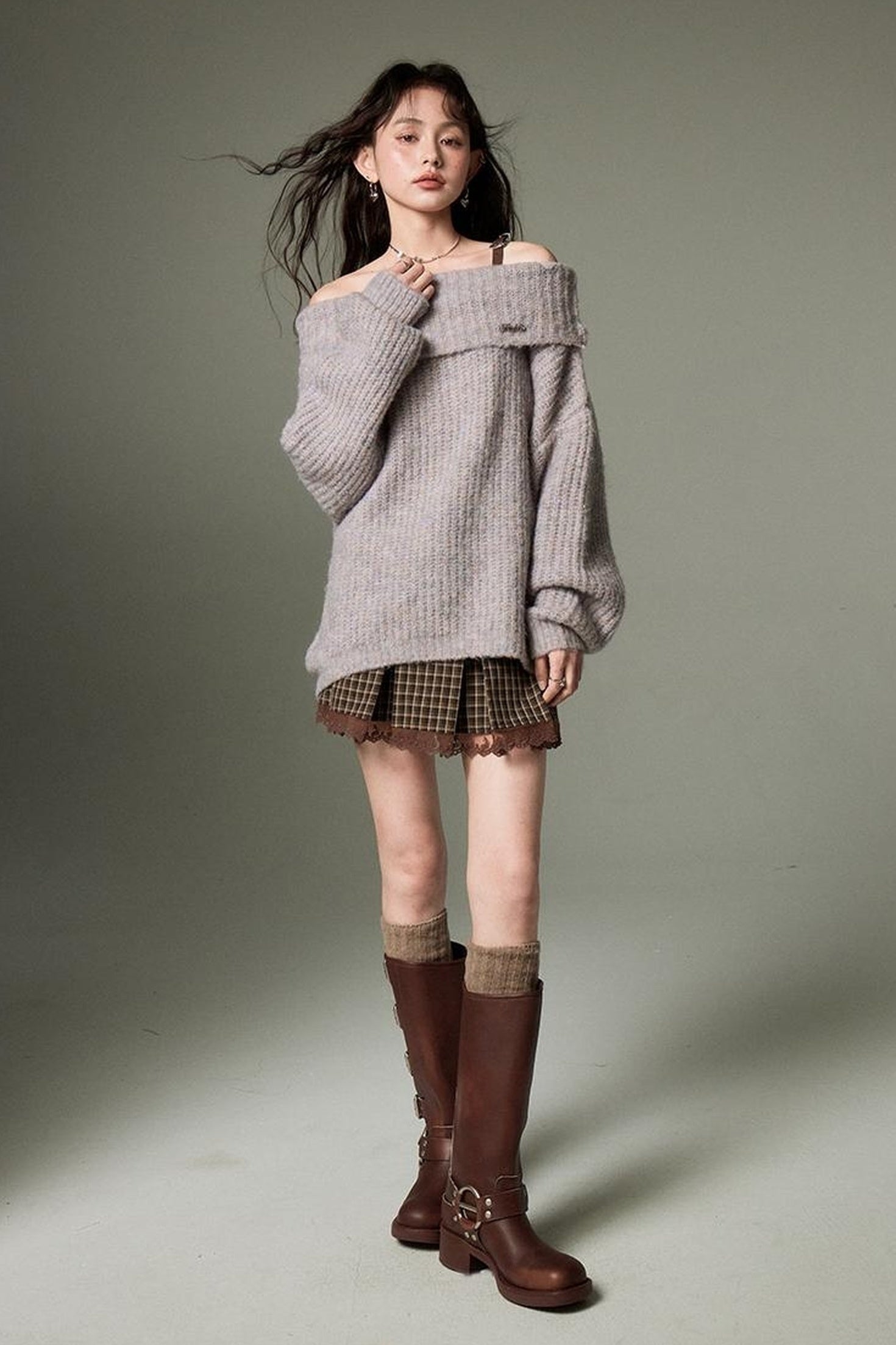 DIDDI MODA Romantic Off Shoulder Belted Sweater