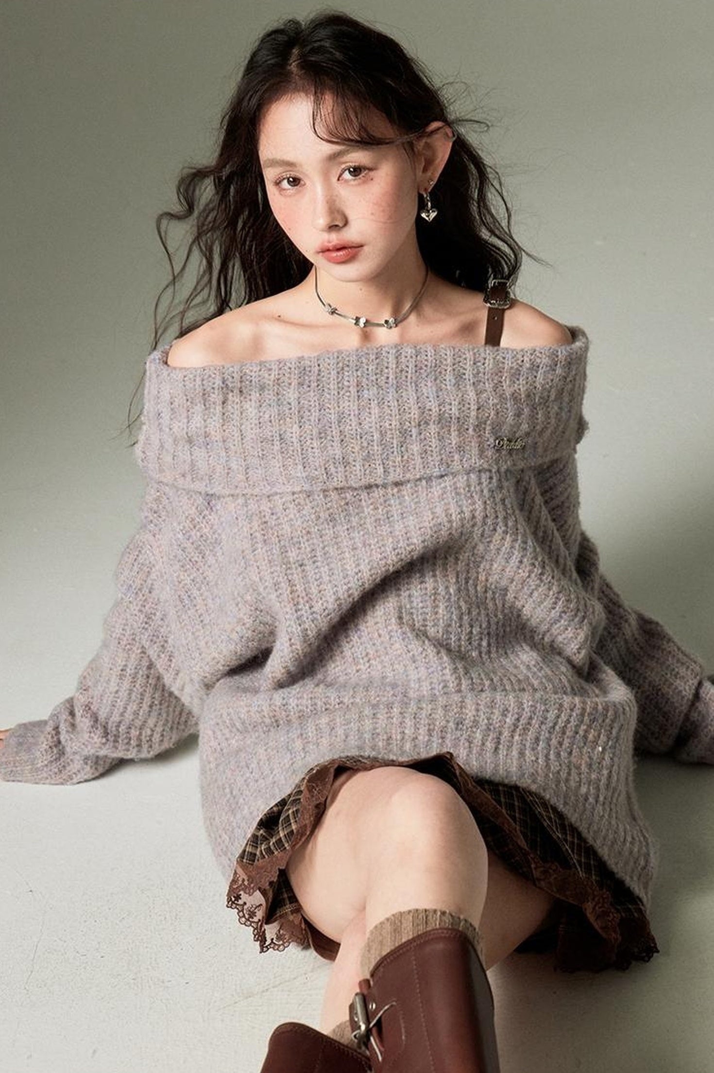 DIDDI MODA Romantic Off Shoulder Belted Sweater