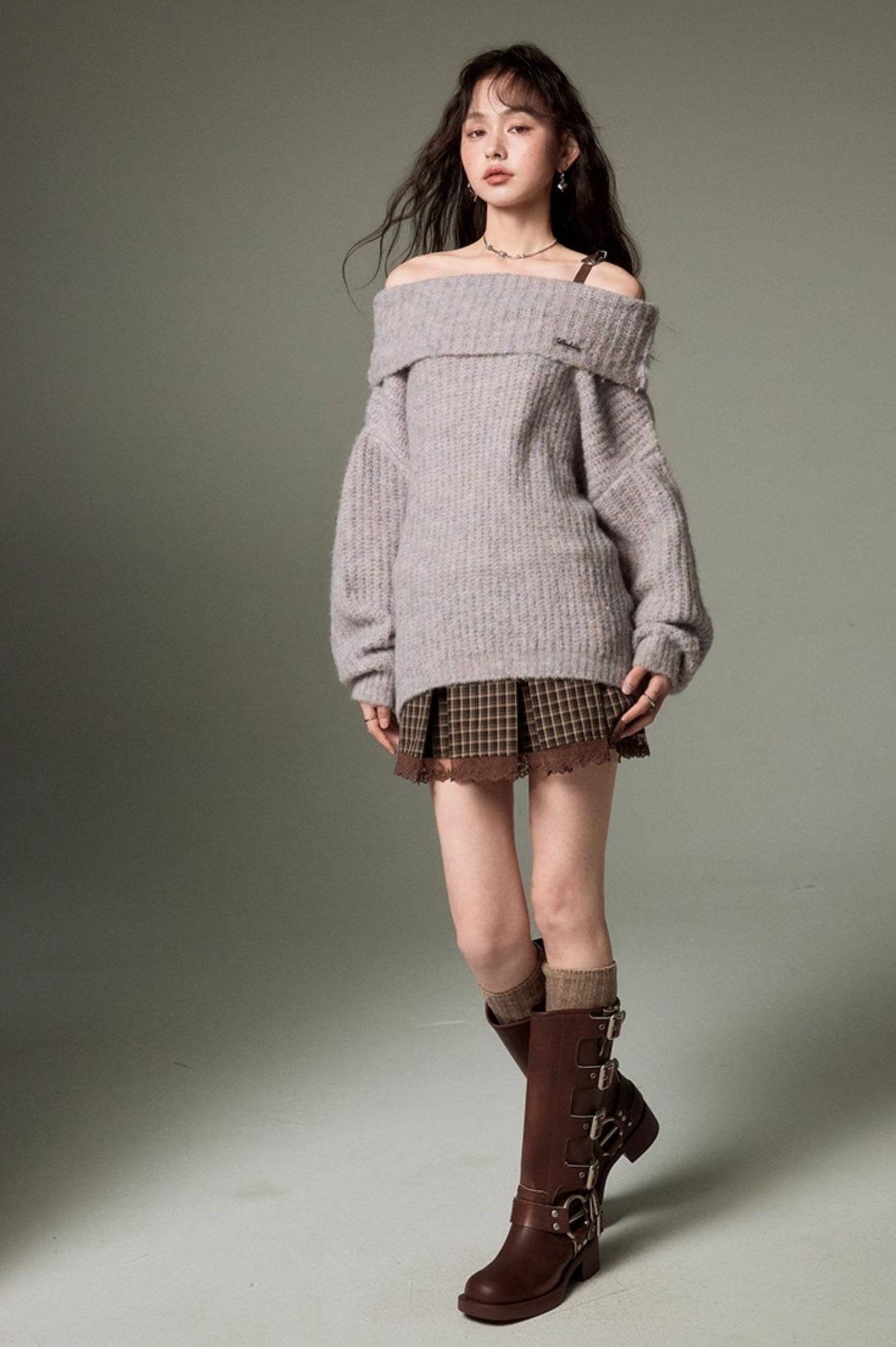 DIDDI MODA Romantic Off Shoulder Belted Sweater