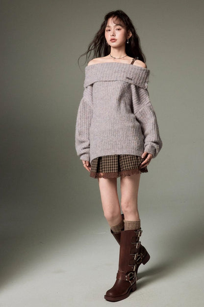 DIDDI MODA Romantic Off Shoulder Belted Sweater