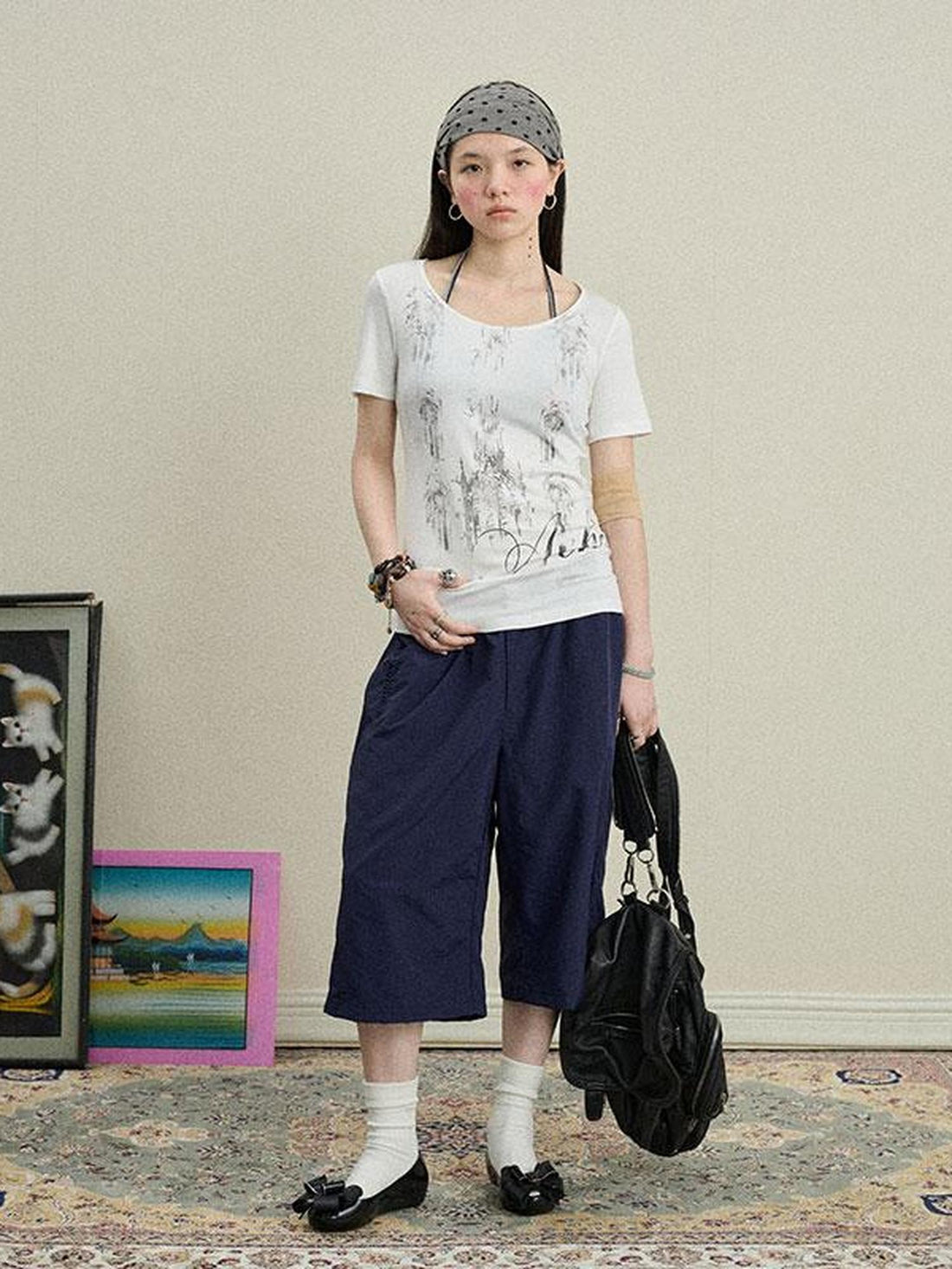 Achihara Romantic Print Modal Cotton Stretch Knit T-Shirt
