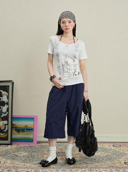 Achihara Romantic Print Modal Cotton Stretch Knit T-Shirt