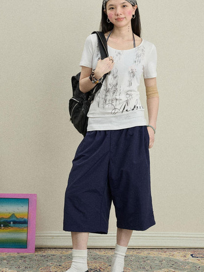 Achihara Romantic Print Modal Cotton Stretch Knit T-Shirt