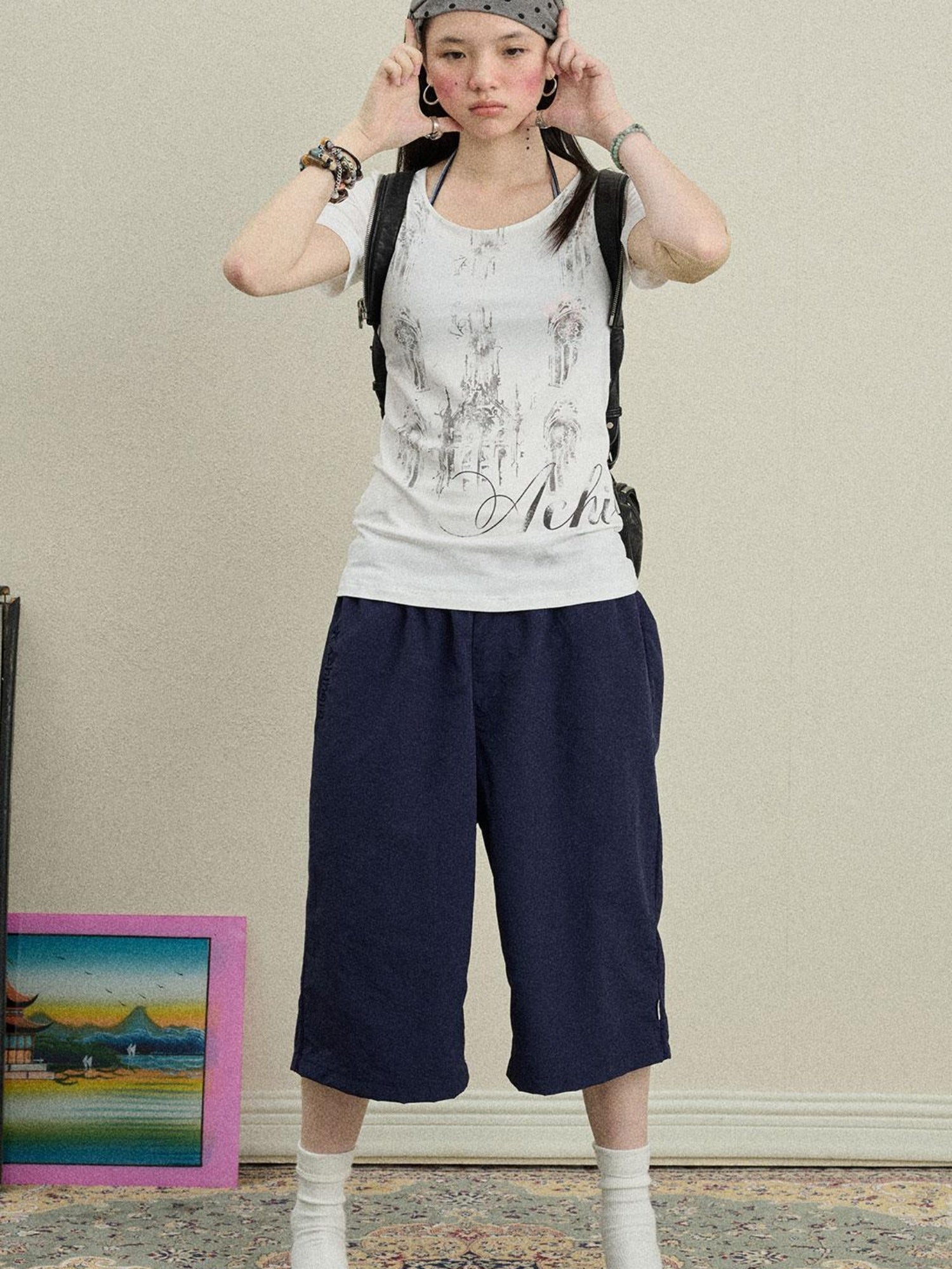 Achihara Romantic Print Modal Cotton Stretch Knit T-Shirt