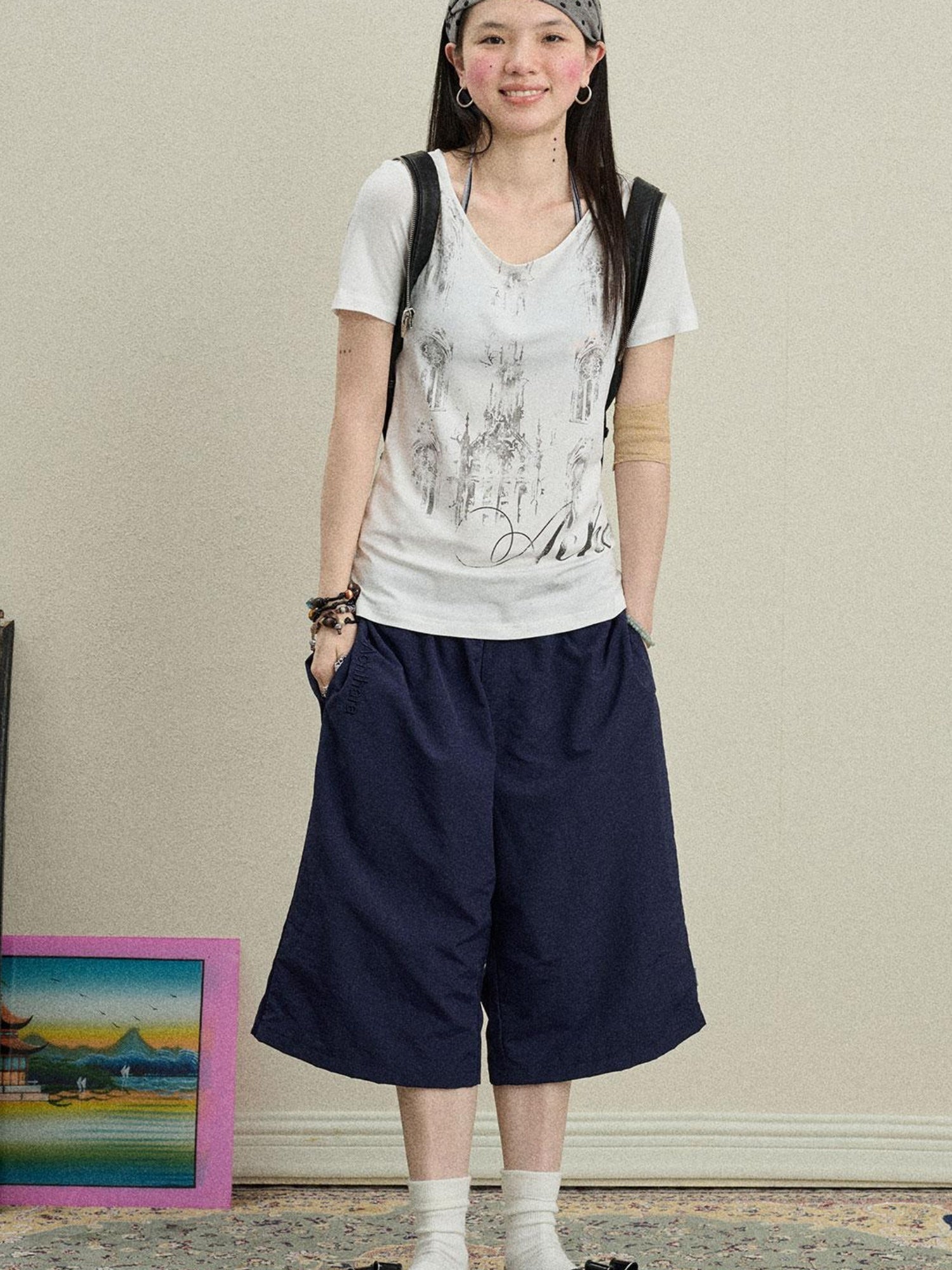 Achihara Romantic Print Modal Cotton Stretch Knit T-Shirt