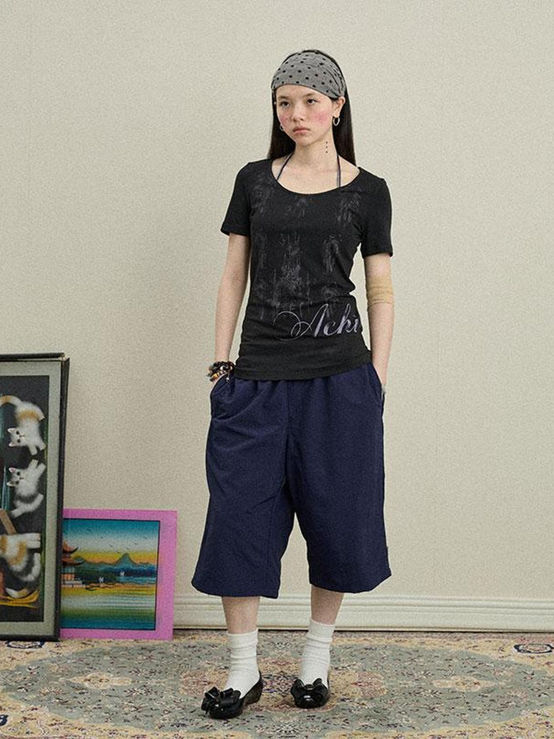 Achihara Romantic Print Modal Cotton Stretch Knit T-Shirt
