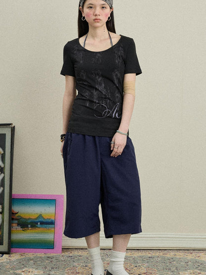 Achihara Romantic Print Modal Cotton Stretch Knit T-Shirt