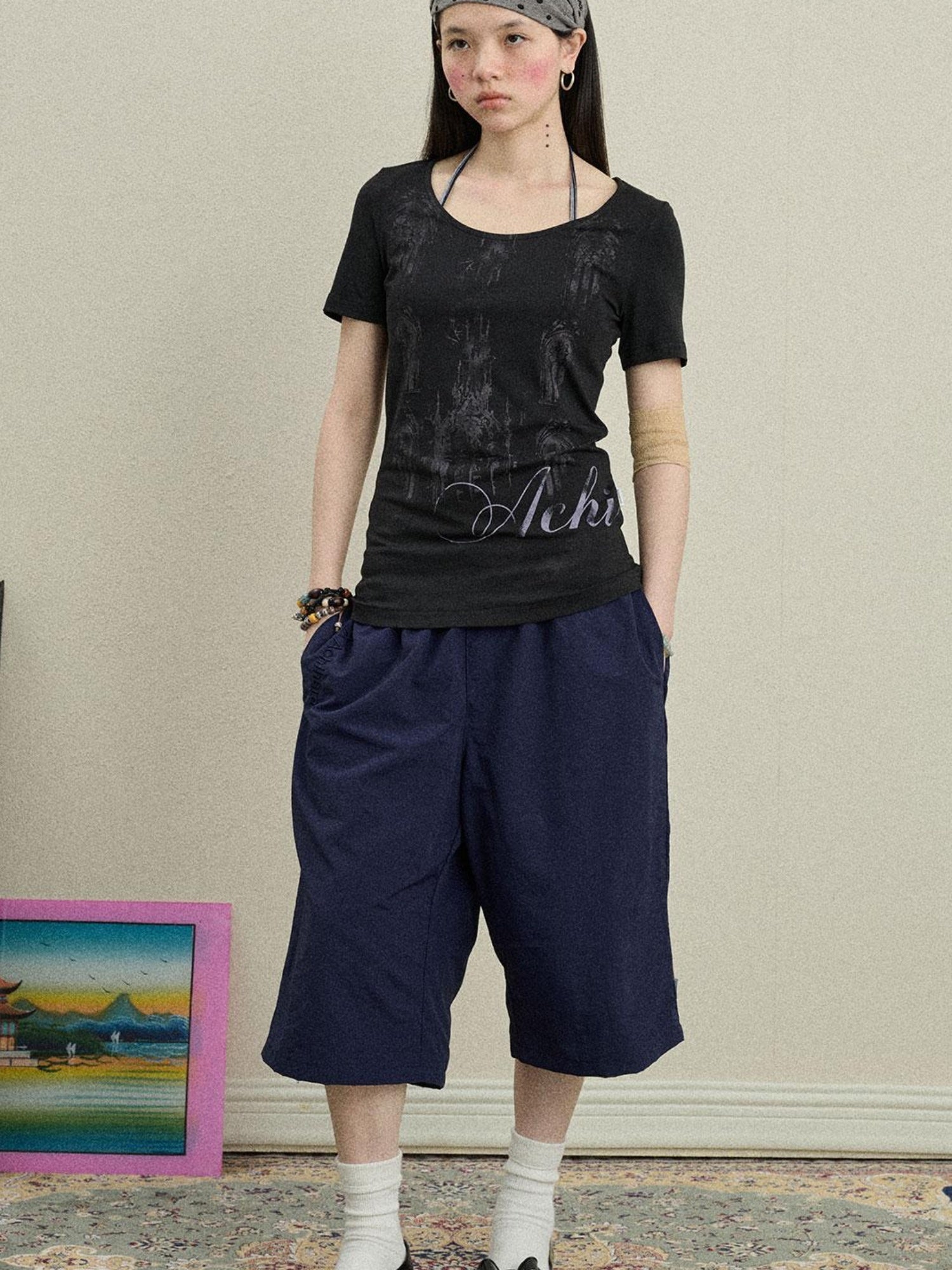Achihara Romantic Print Modal Cotton Stretch Knit T-Shirt