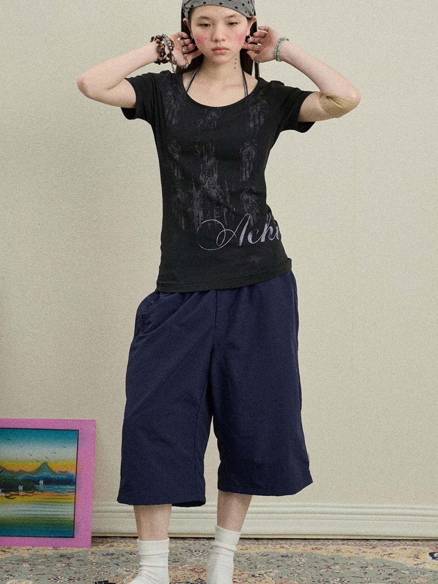 Achihara Romantic Print Modal Cotton Stretch Knit T-Shirt