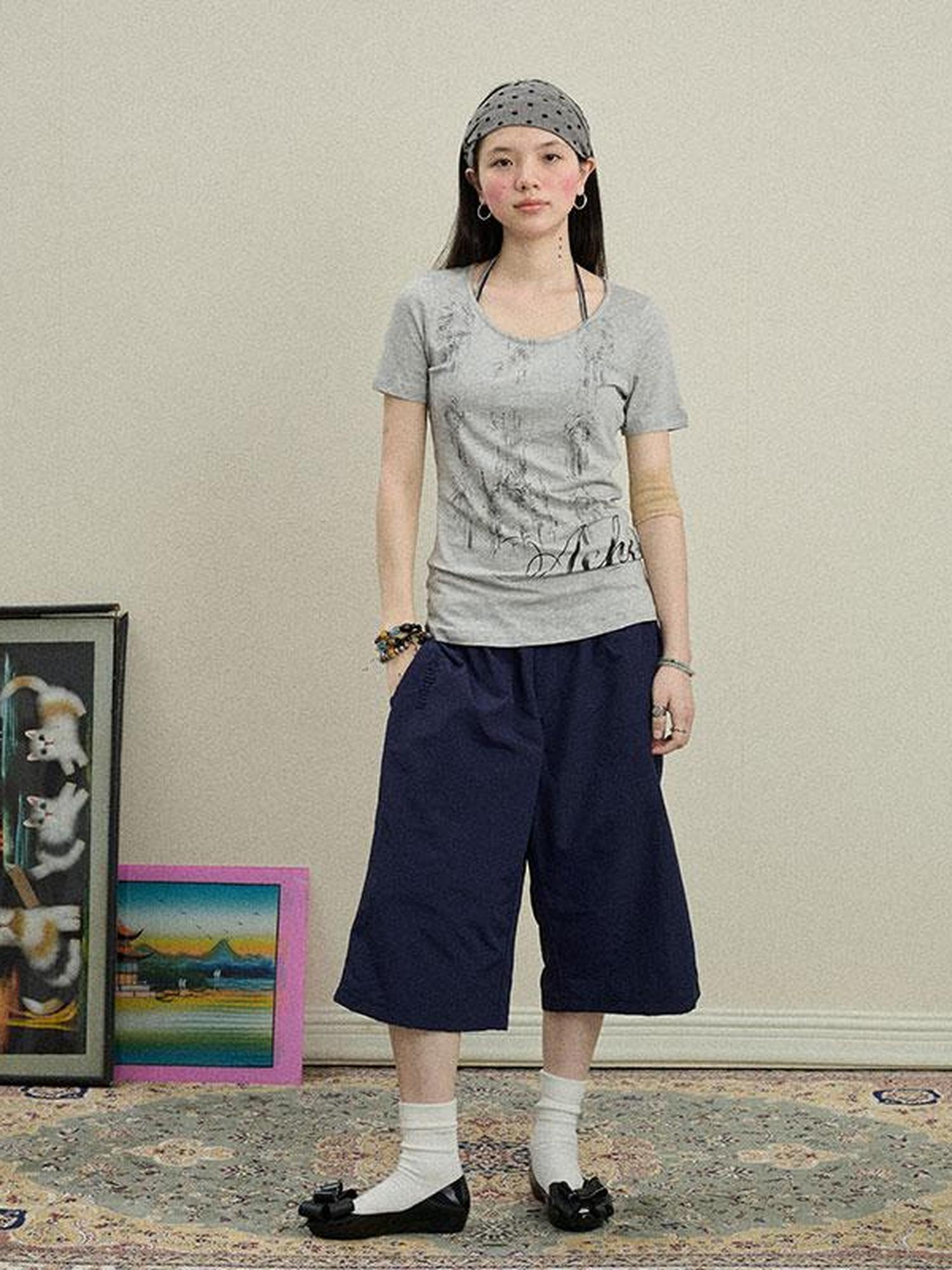 Achihara Romantic Print Modal Cotton Stretch Knit T-Shirt