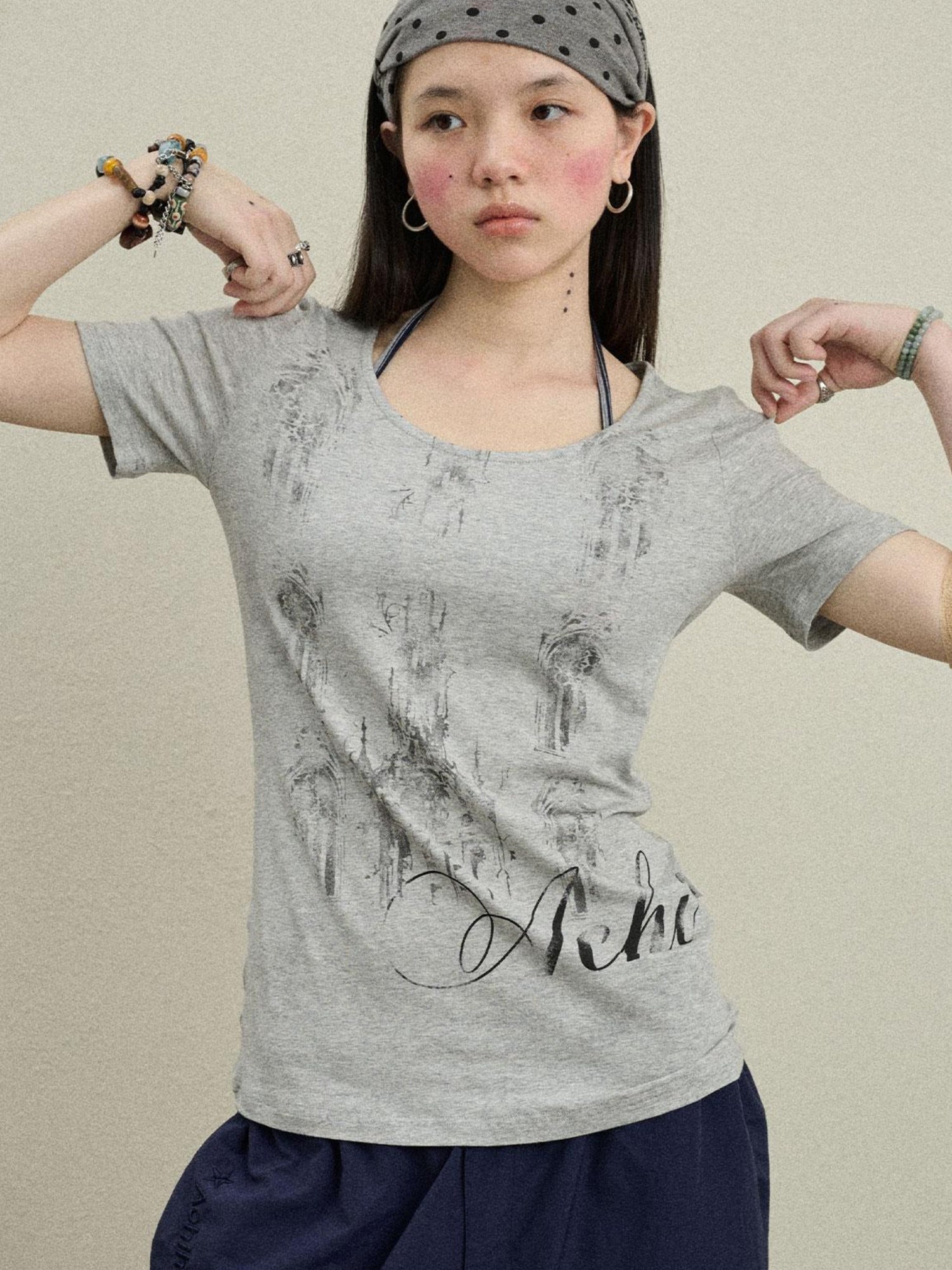 Achihara Romantic Print Modal Cotton Stretch Knit T-Shirt