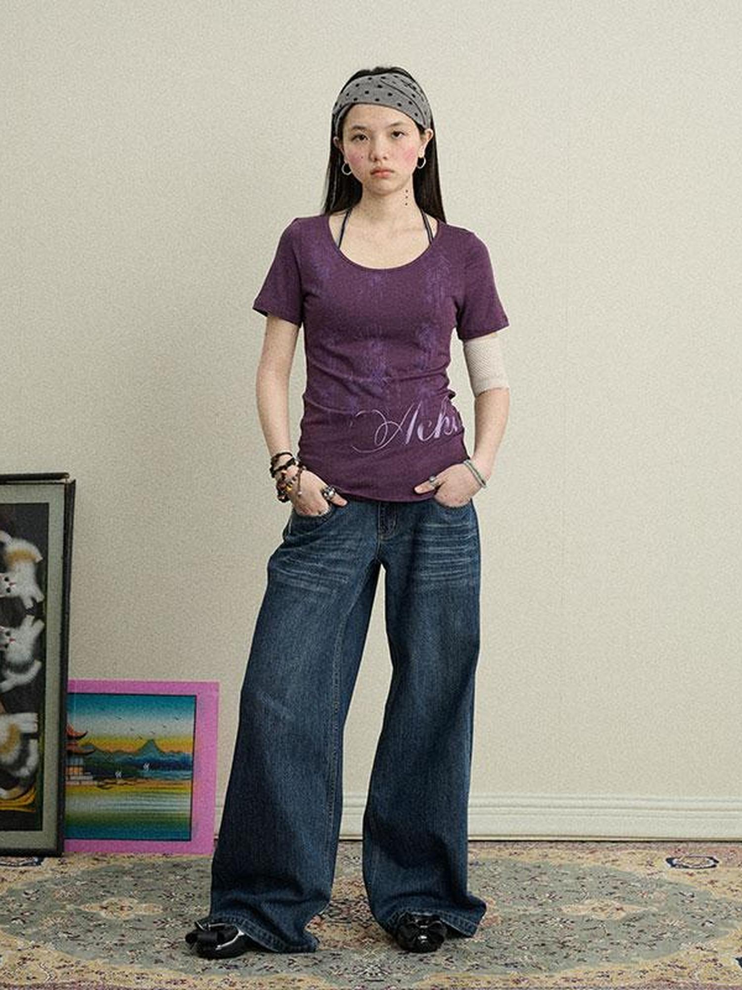 Achihara Romantic Print Modal Cotton Stretch Knit T-Shirt