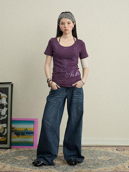 Achihara Romantic Print Modal Cotton Stretch Knit T-Shirt