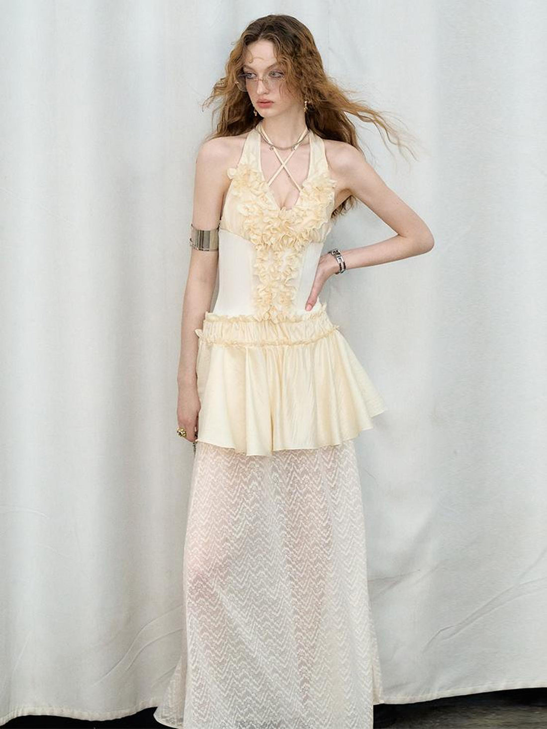 OfAkiva Romantic Ruffle Sleeve Convertible Dress 2 In 1 Dresses