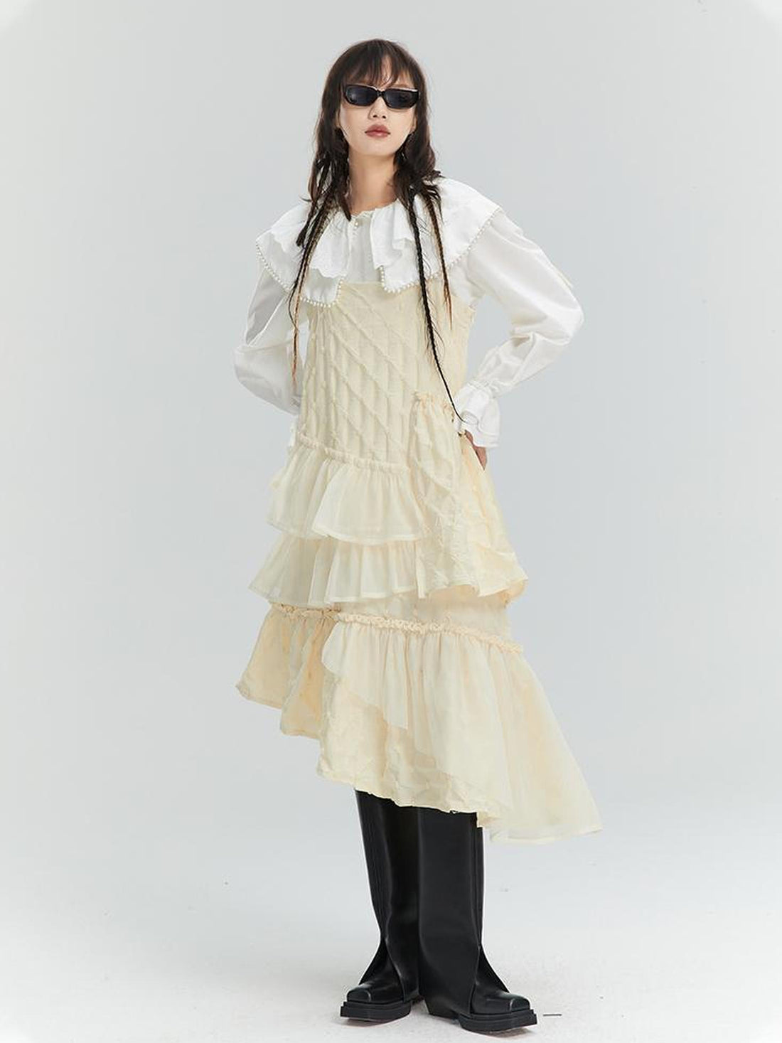 DIDDI MODA Romantic Ruffle Tiered Chiffon Slip Dress