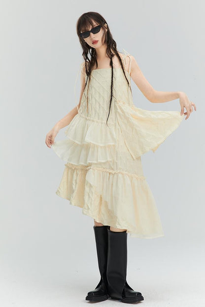 DIDDI MODA Romantic Ruffle Tiered Chiffon Slip Dress