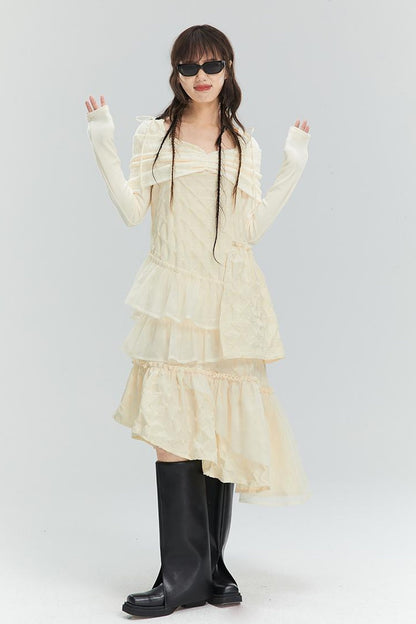DIDDI MODA Romantic Ruffle Tiered Chiffon Slip Dress