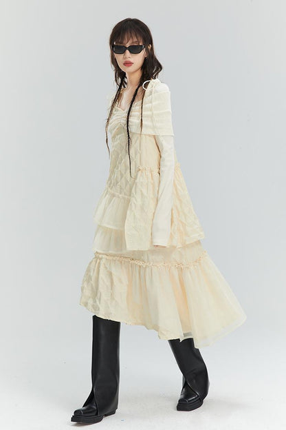 DIDDI MODA Romantic Ruffle Tiered Chiffon Slip Dress