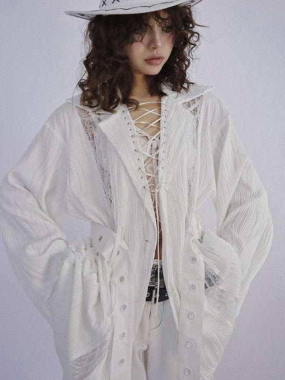 WSW WUSHENWU Rose Gun Hand Textured Lace Shirt Feminine Edgy