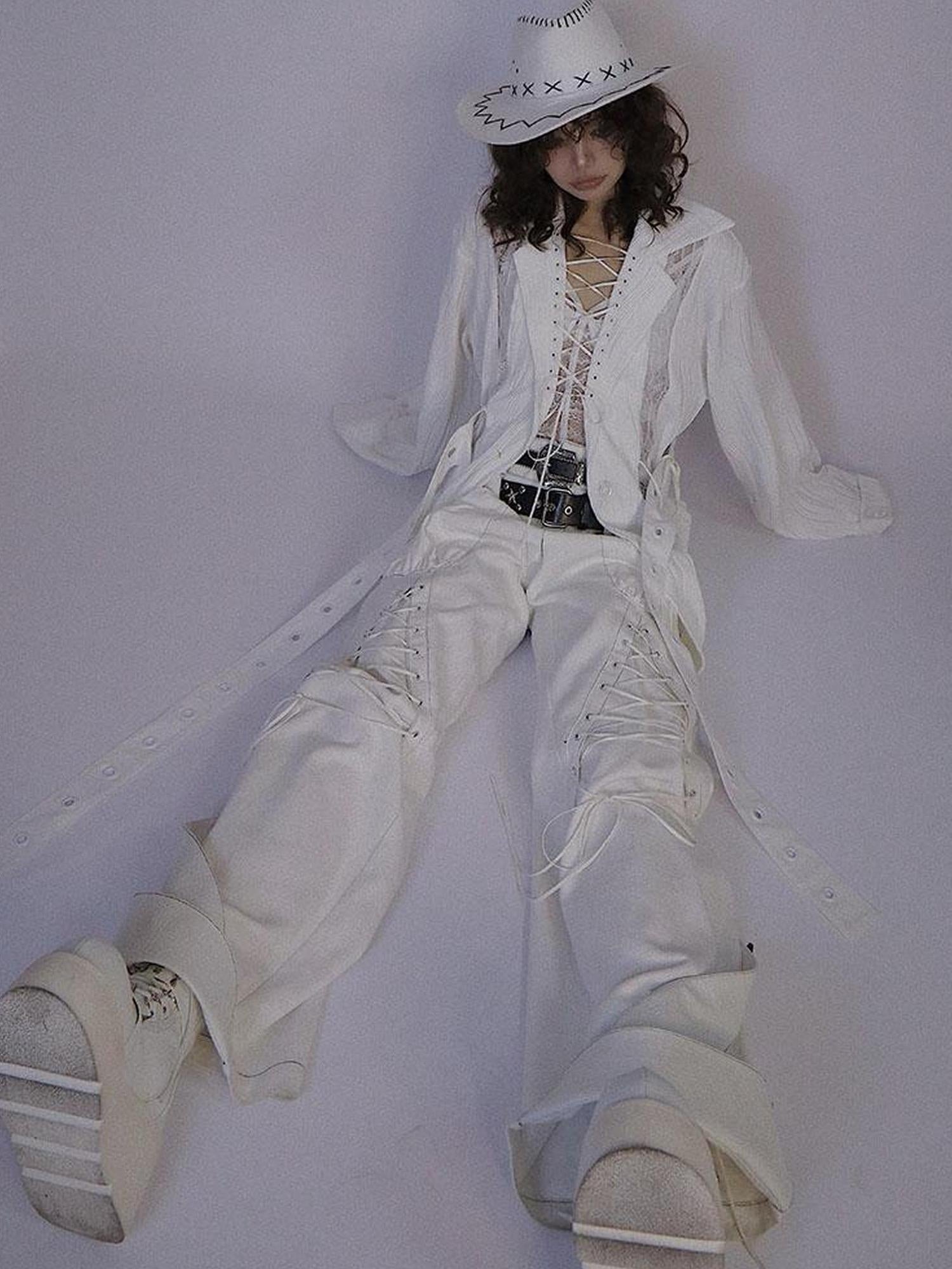 WSW WUSHENWU Rose Gun Hand Textured Lace Shirt Feminine Edgy