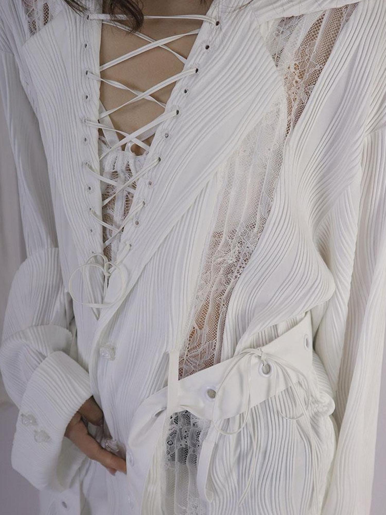 WSW WUSHENWU Rose Gun Hand Textured Lace Shirt Feminine Edgy