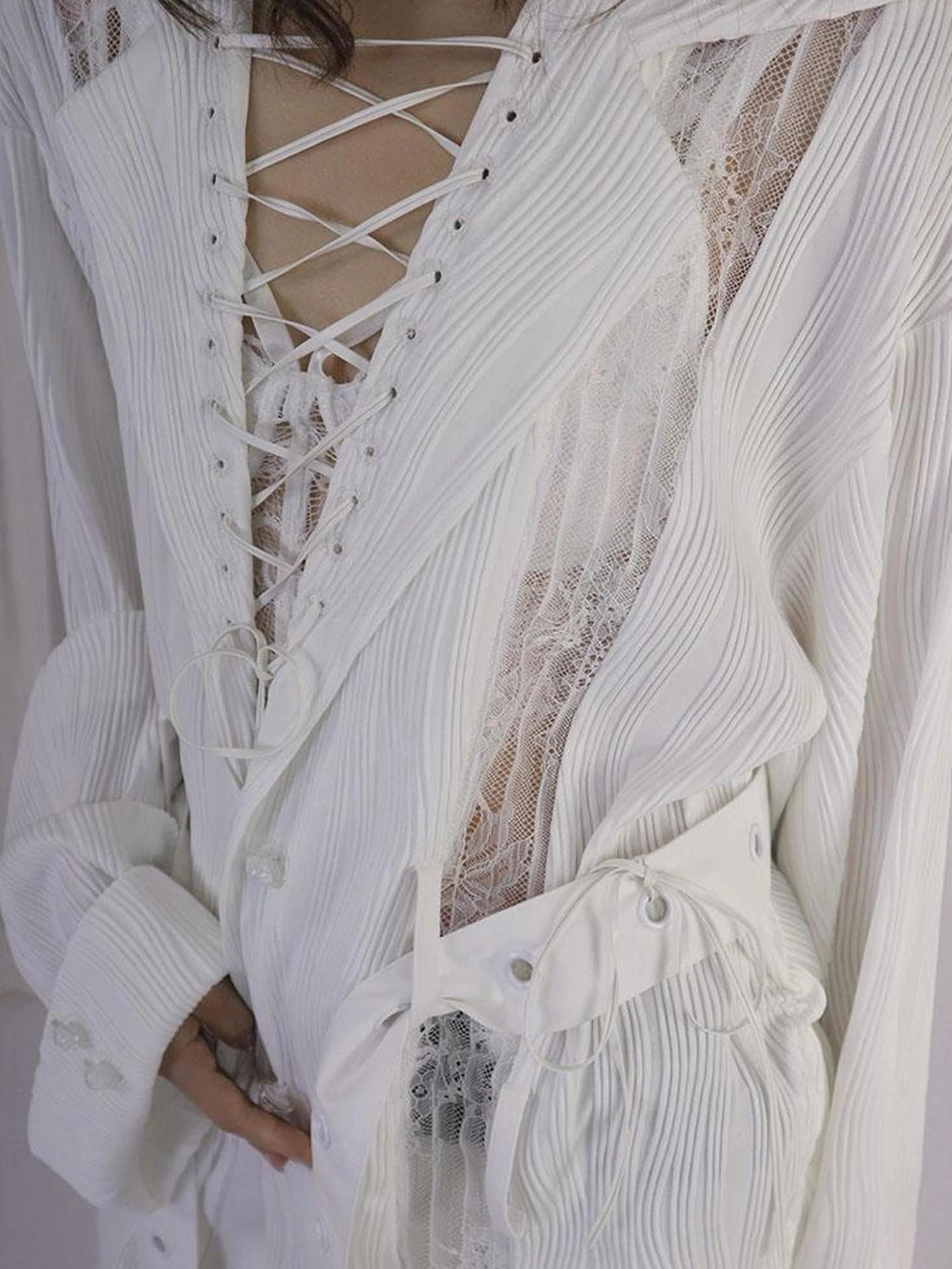 Rose Gun Hand Textured Lace Shirt Feminine Edgy